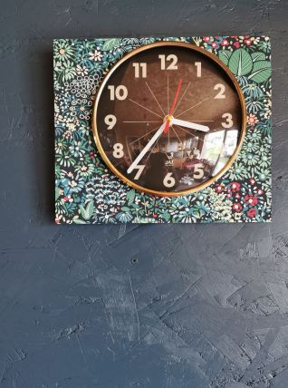 Horloge vintage pendule murale silencieuse Jaz fleurs