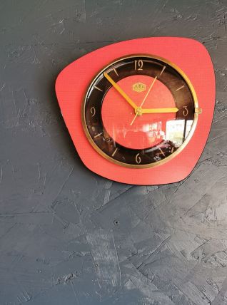 Horloge formica vintage pendule silencieuse Jura rouge noir