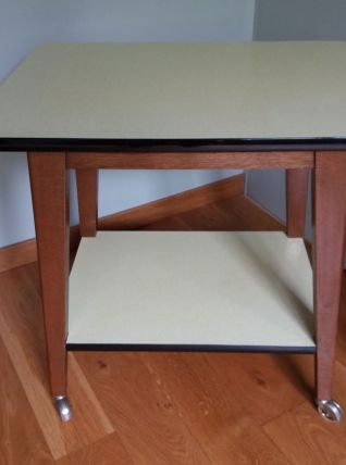 Desserte table formica et bois à roulettes