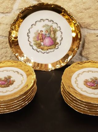 Service à gâteau en porcelaine Bavaria or 22 carats