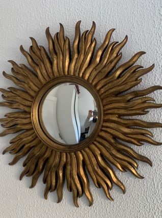 Miroir vintage 1960 soleil oeil de sorcière or - 53 cm