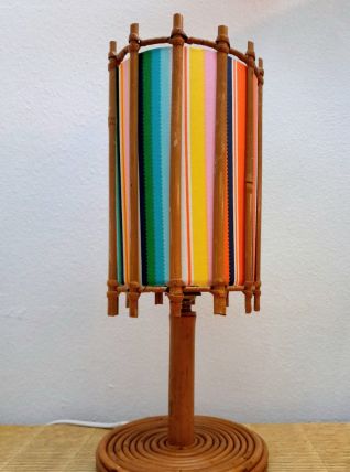 Lampe en rotin style Louis Sognot vintage 1960 