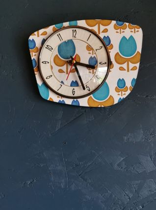 Horloge vintage pendule murale silencieuse années 60 Fleurs