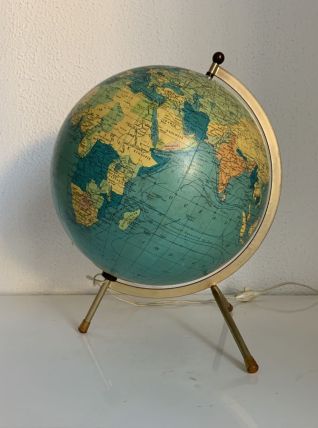 Globe vintage 1969 terrestre tripode verre Taride - 33 cm