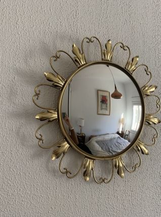 Miroir vintage 1960 soleil oeil de sorcière métal doré - 45 