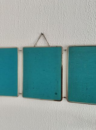 Miroir vintage 1960 triptyque barbier coiffeur turquoise - 3