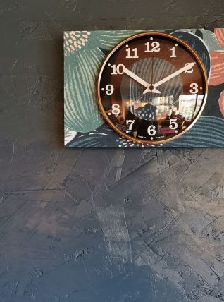 Horloge vintage pendule murale silencieuse Bleu rose