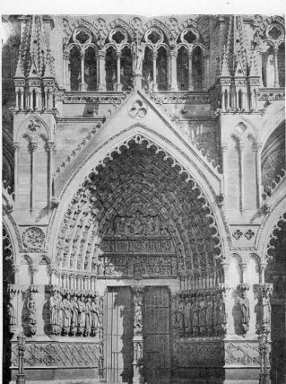 carte postale n et b portail cathédrale Amiens