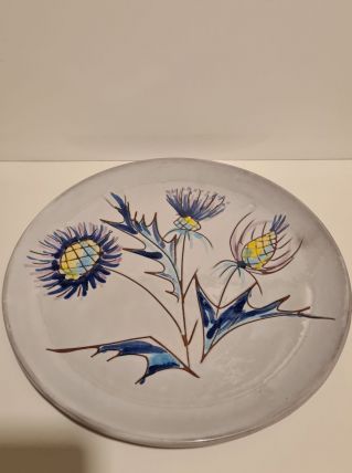 Assiette Vallauris Décor Chardons bleus fait main