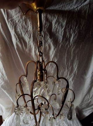 lustre cage bronze et pampilles