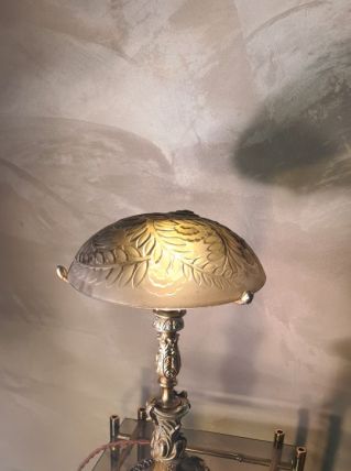 lampe bronze louis xv style rocaille 34x25,abat jour verre m