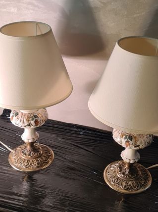 paire de  lampes de chevet bronze et porcelaine dorure peint