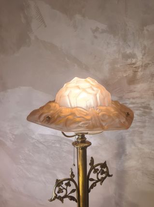 Très grande et rare lampe art nouveau bronze et laiton et ab