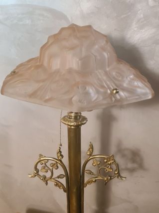 Très grande et rare lampe art nouveau bronze et laiton et ab