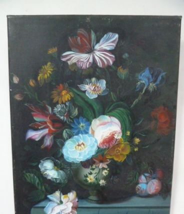 Huile sur toile, bouquet de fleurs 30 x 40 cm, P. Wilson