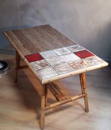 table basse  rotin   dans le style valauris  non signe tres 