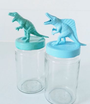 Bocal dinosaure pastel, lot de deux pots de rangement