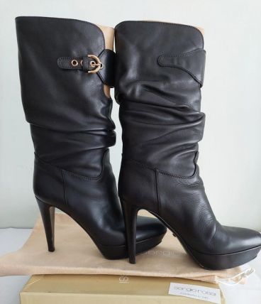 2C* Sergio ROSSI - sexy bottes noires de luxe full cuir (38)
