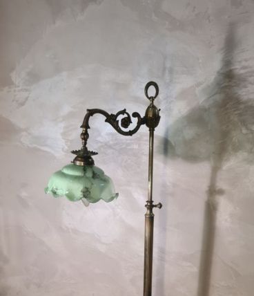 LAMPADAIRE art nouveau  ,bronze, opaline verte marbré ,h 170