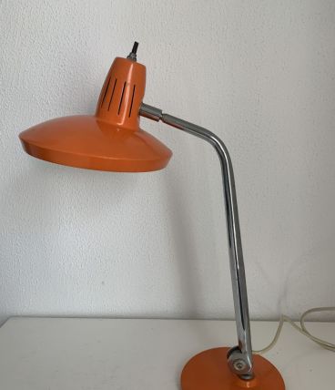 Lampe vintage 1960 de bureau Fase Faro Madrid orange - 52 cm