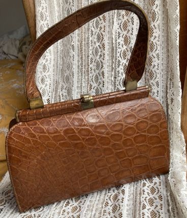 Sac cuir style crocodile années '50