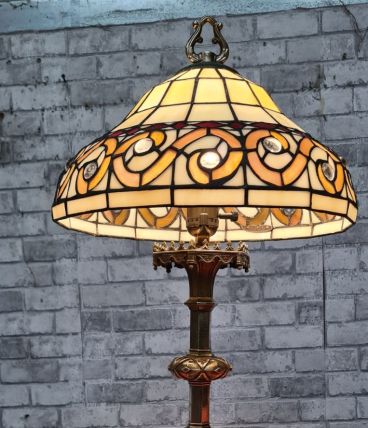 grande lampe bronze 1920 avec abat jour tiffany,  51x33 avec