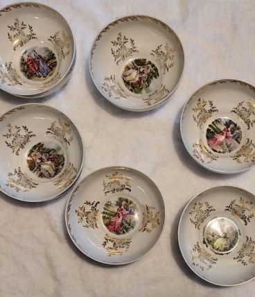 lot de 6 bols Porcelaine de luxe France scènes galantes 