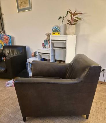 Fauteuil cuir véritable CINNA rive droite vintage